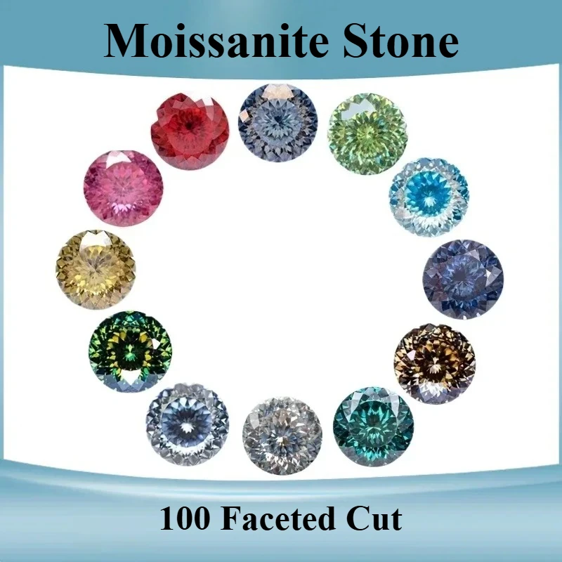 

Moissanite Stone Round Shape 100 Faceted Cut Multiple Colors Lab Grown Gemstone for DIY Charms Jewelry Making with Certificate