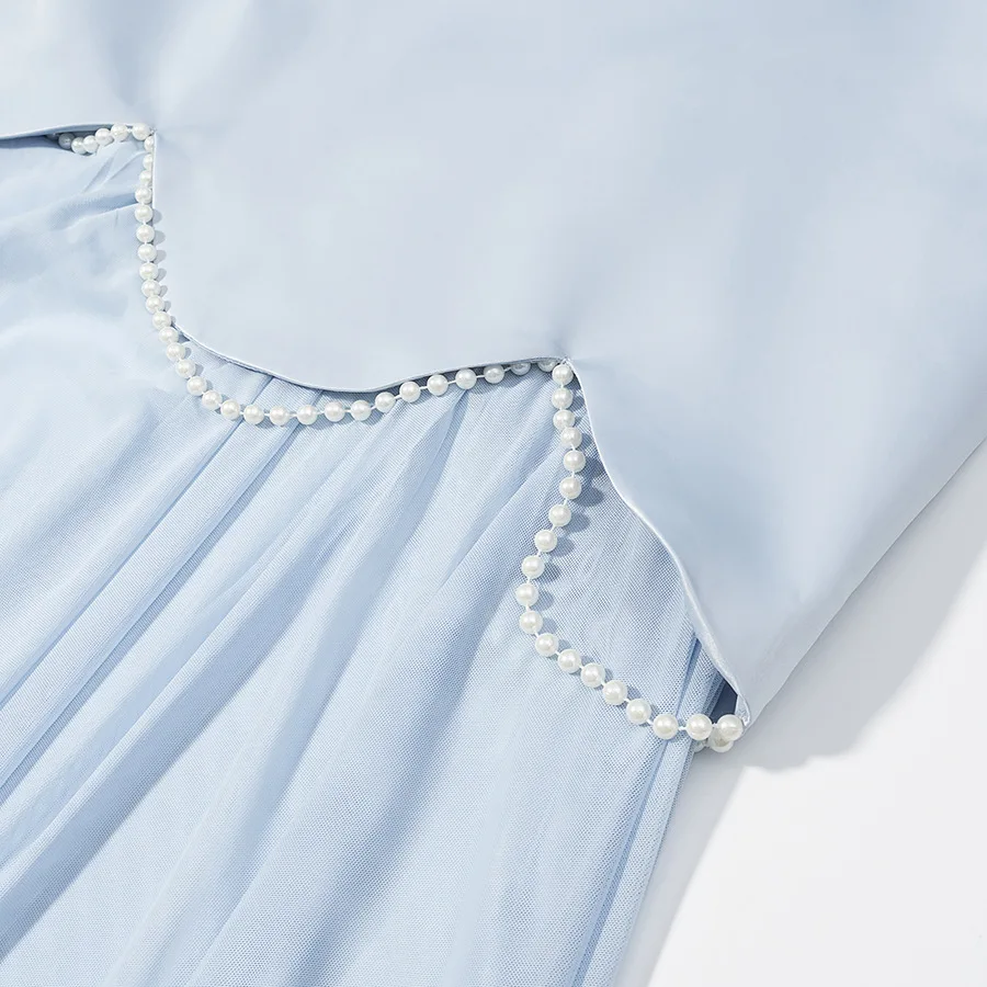 Solid Tie-Accent Floral Hem Evening Gown Strapless Paneled Pearl Chain 2026 Party Elegant Women Maxi Dress Wedding Chic Vestidos