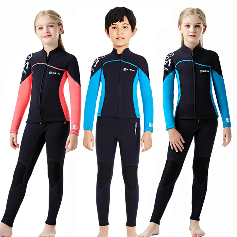 Muta in neoprene per bambini, Costumi da bagno termici spessi, Tuta da surf full diving, Costumi da bagno per bambini, Set 2 pezzi, 2,5mm