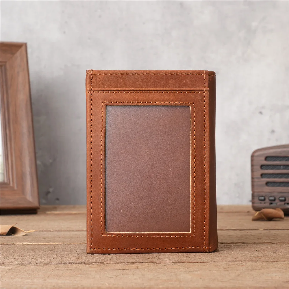 1133 Men's Leather Short Wallet, Retro Thick Top Layer Cowhide Wallet, Crazy Horse Leather Multi Slot Card Bag