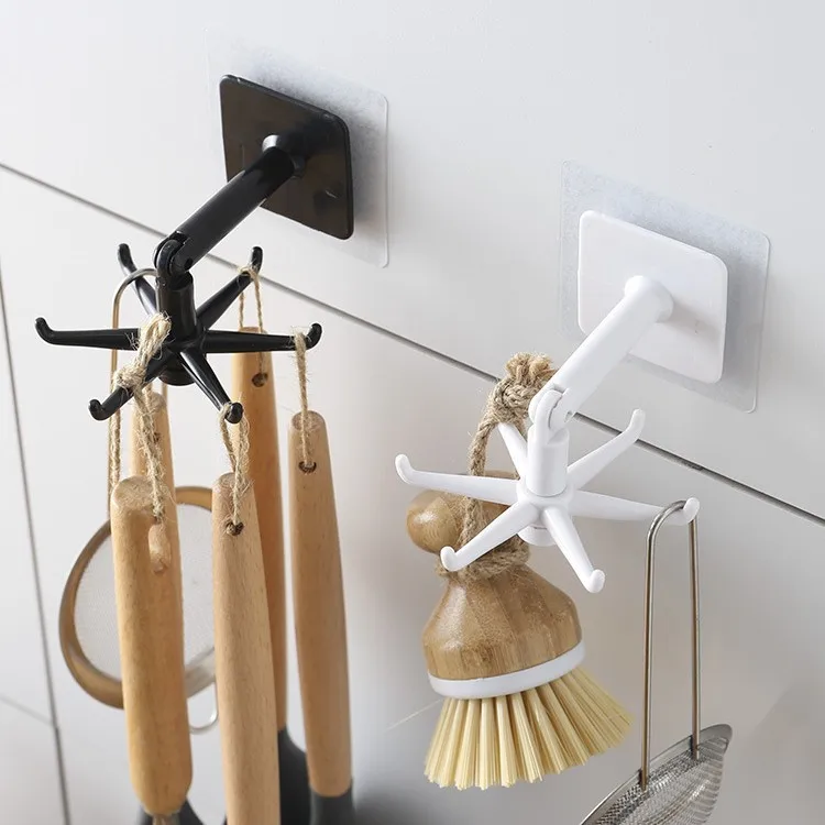 Creative Kitchen Organizer Swivel Hooks Hole-Free Multifunctional Rotatable Dual-Use Hooks for Utensils And Pots