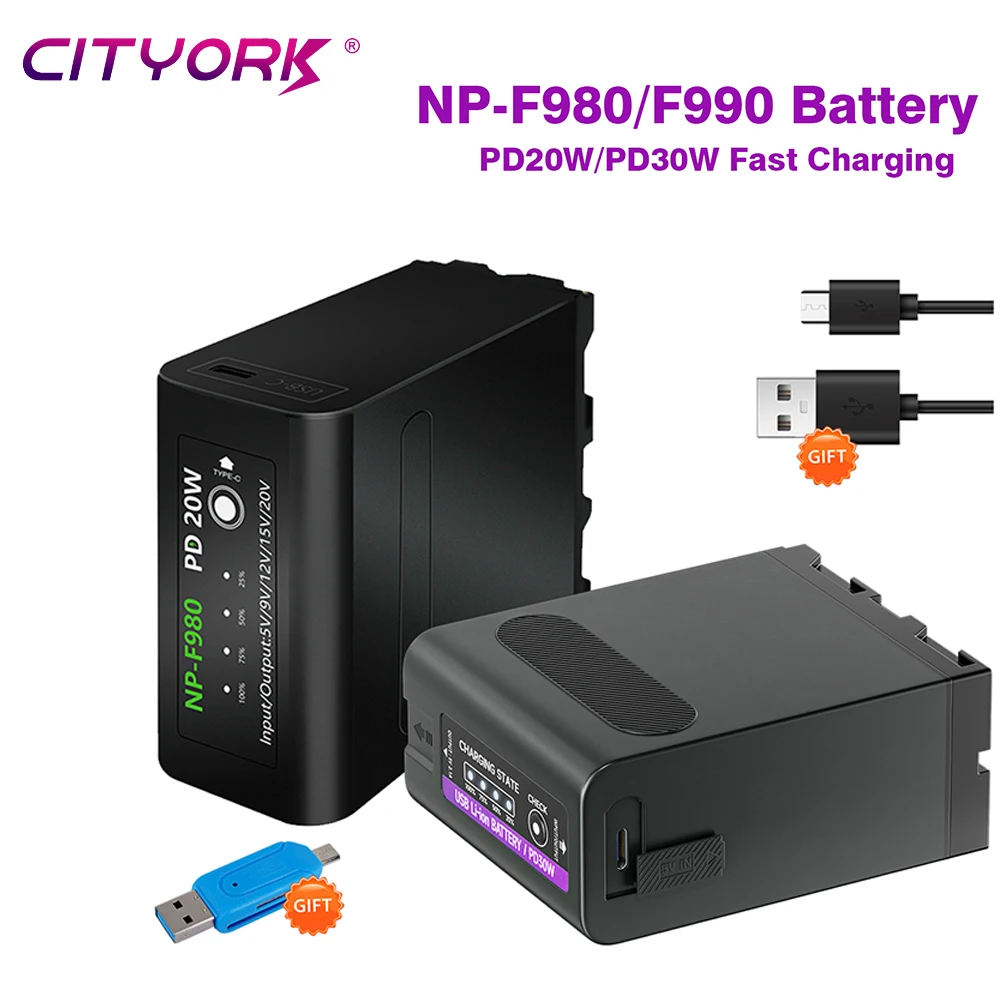 NP-F980 NP-F990 Battery PD20W Fast Charging With LED Power Indicator For Sony NP F550 F750 F960 F970 FCCD-TRV35 TRV940 CCD-RV100