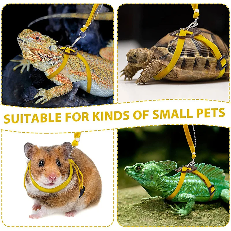 Turtle Lizard Pet Collar with Leash Bell Chameleon Guinea Pig Small Pet Outdoor Activity Reptile Traction Rope- Upgraded Version