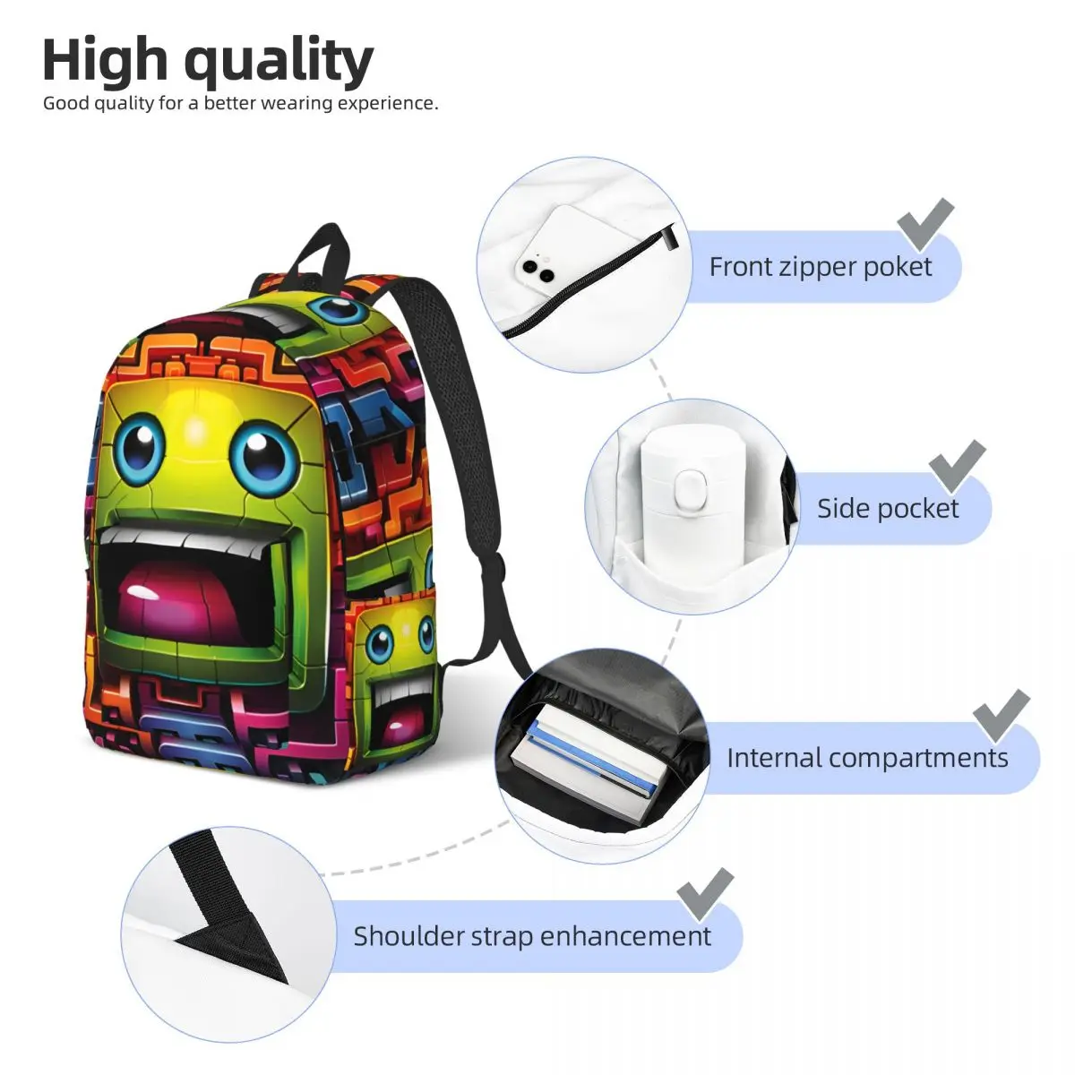 Geometria Cube Gaming Traço Mochila, Elementary High College School Student Book Bags, Homens e Mulheres Daypack