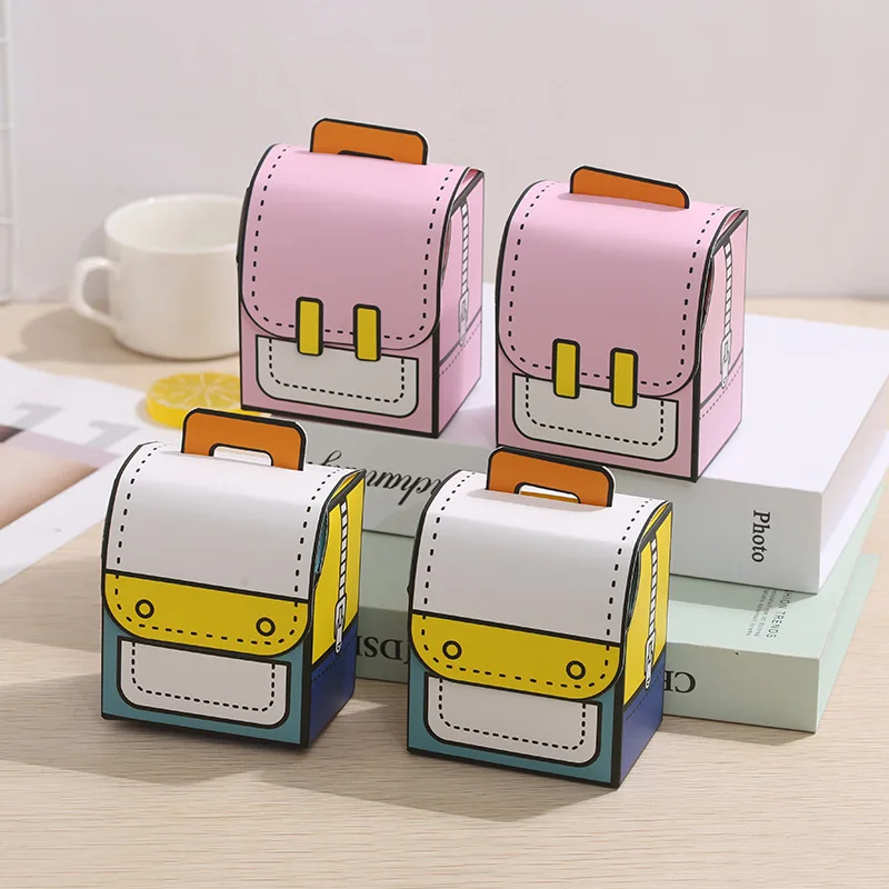 LBSISI Life,Cute Candy Backpack Paper Gift Box Nougat Chocolate Wrapper Cookie Biscuit Flip Boxes For Children's Day Baby Shower