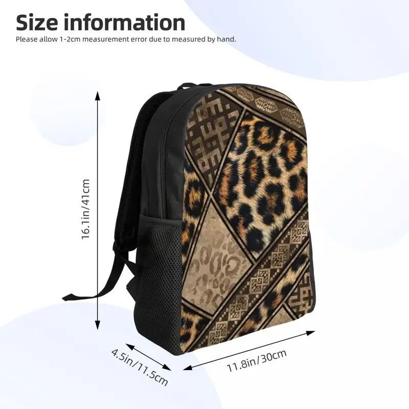 Mochilas de piel de leopardo personalizadas con adornos geométricos étnicos y tribales, bolsa de libros básica para la Escuela Universitaria, bolsas de textura de cuero de animales