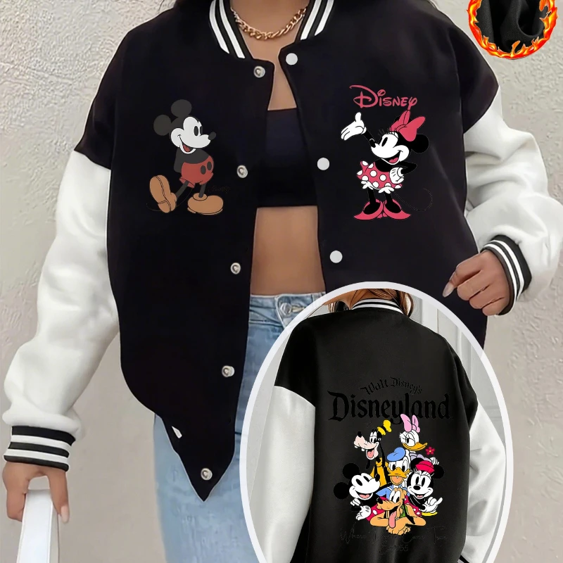 

Disney Women's American Retro Baseball Jacket Top Women's Jacket Autumn and Winter New Men and Women Couples Streetwear