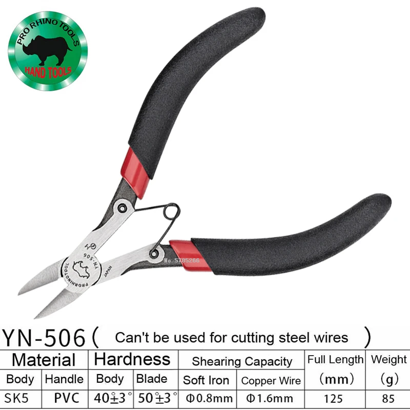 PRO RHINO TOOLS YN-506 5 Inch Diagonal Pliers Super Hard Cable Cutter for Cutting Plastic Element Feet