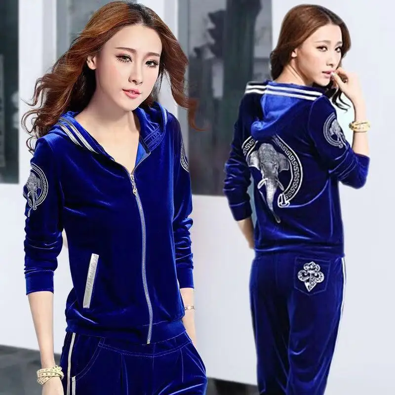 

Velvet Tracksuit Women Two Piece Pants Set Sportswear 2024 Spring Fall Casual Zipper Hoodies Jacket+Pants Jogging Suit Chandals