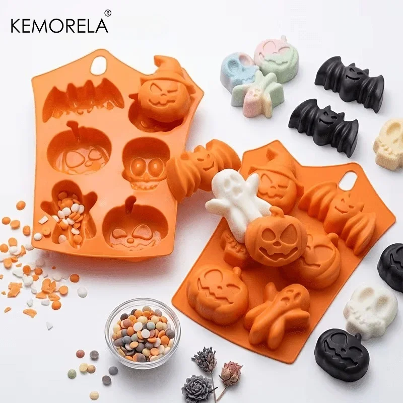 Halloween Moulds Nonstick Silicone Pumpkin Mold Skull Bat Ghost Shape Chocolate Candy Mold Baking Cake Pudding Cookie Cupcakes