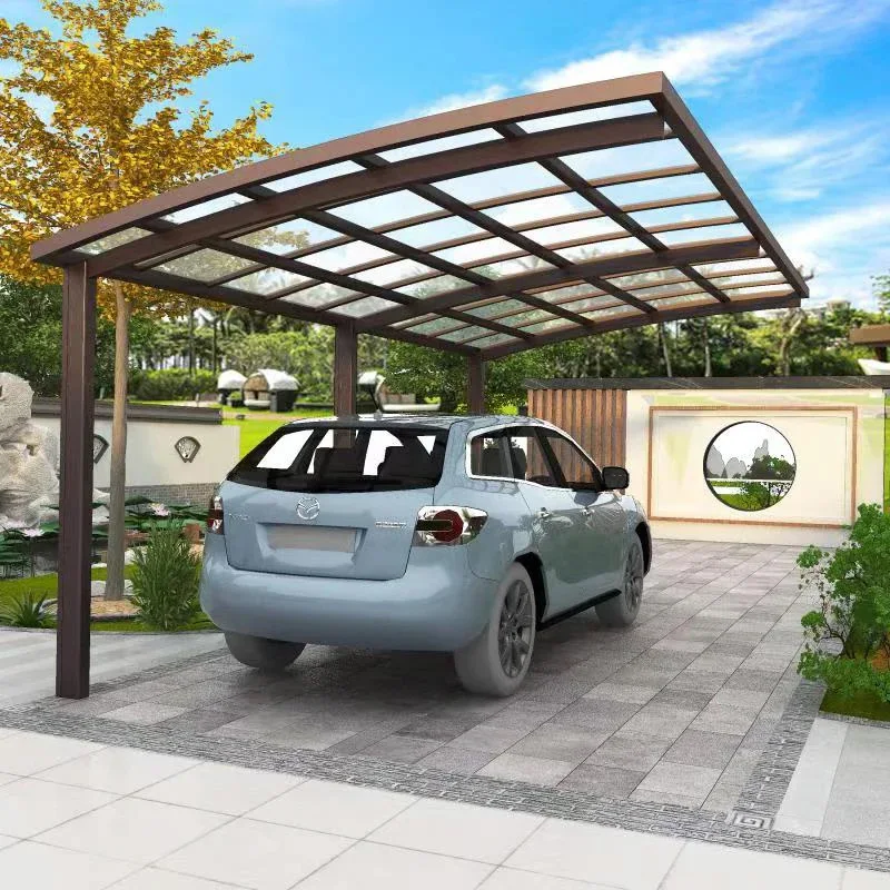 Modern Outdoor Carport Arched Roof Waterproof Polycarbonate Panels Simple Warehouse for Car Parking Aluminum Frame Excellent