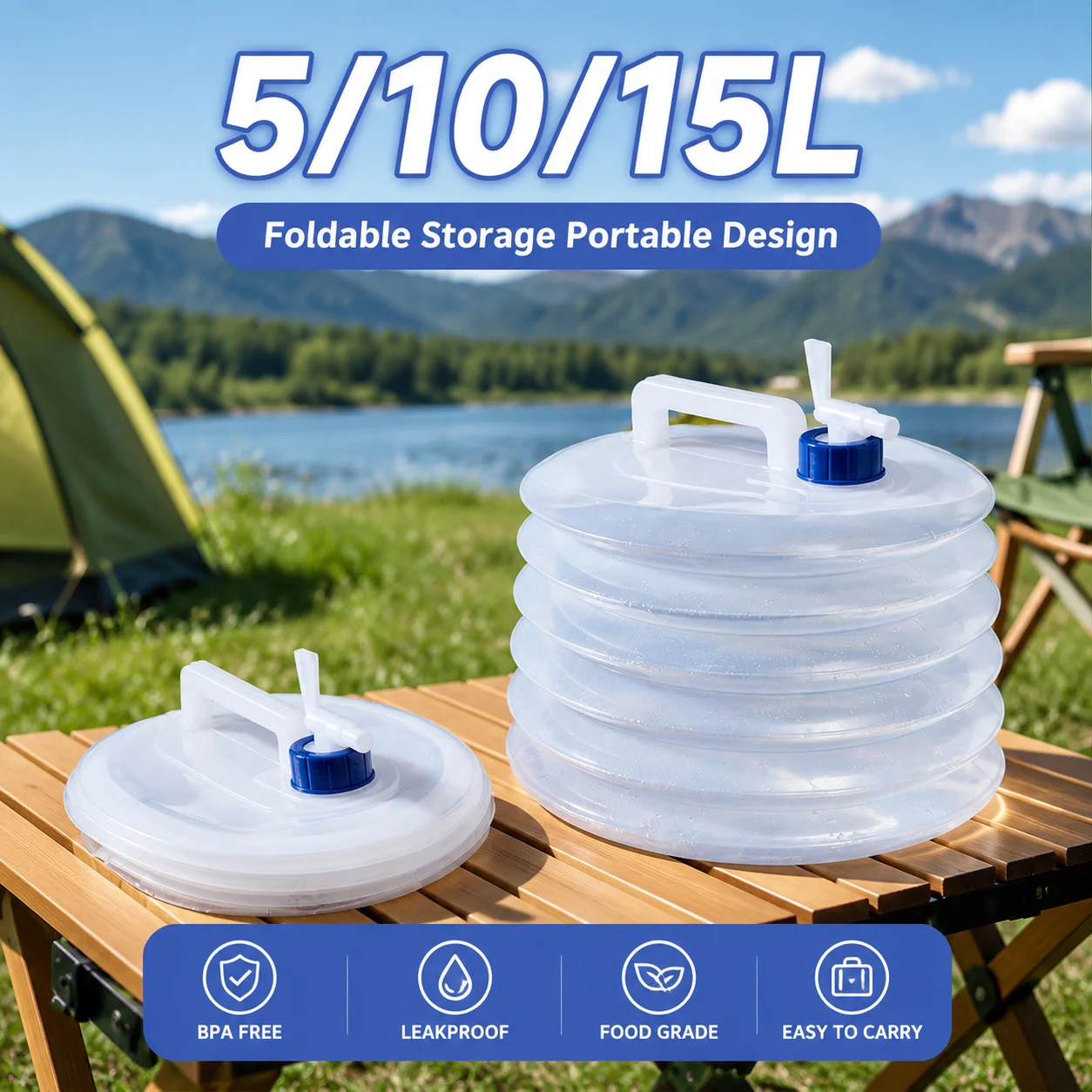 5/10/15L Foldable Water Tank With Faucet Portable Water Tank Food Grade Leakproof Container For Camping Outdoor Travel
