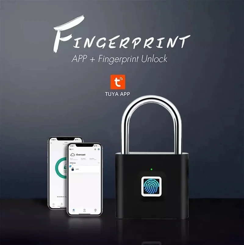 Tuya Smart Fingerprint Padlock Home Security Anti-theft Waterproof Bluetooth Remote Control Battery Power USB Keyless Door Lock