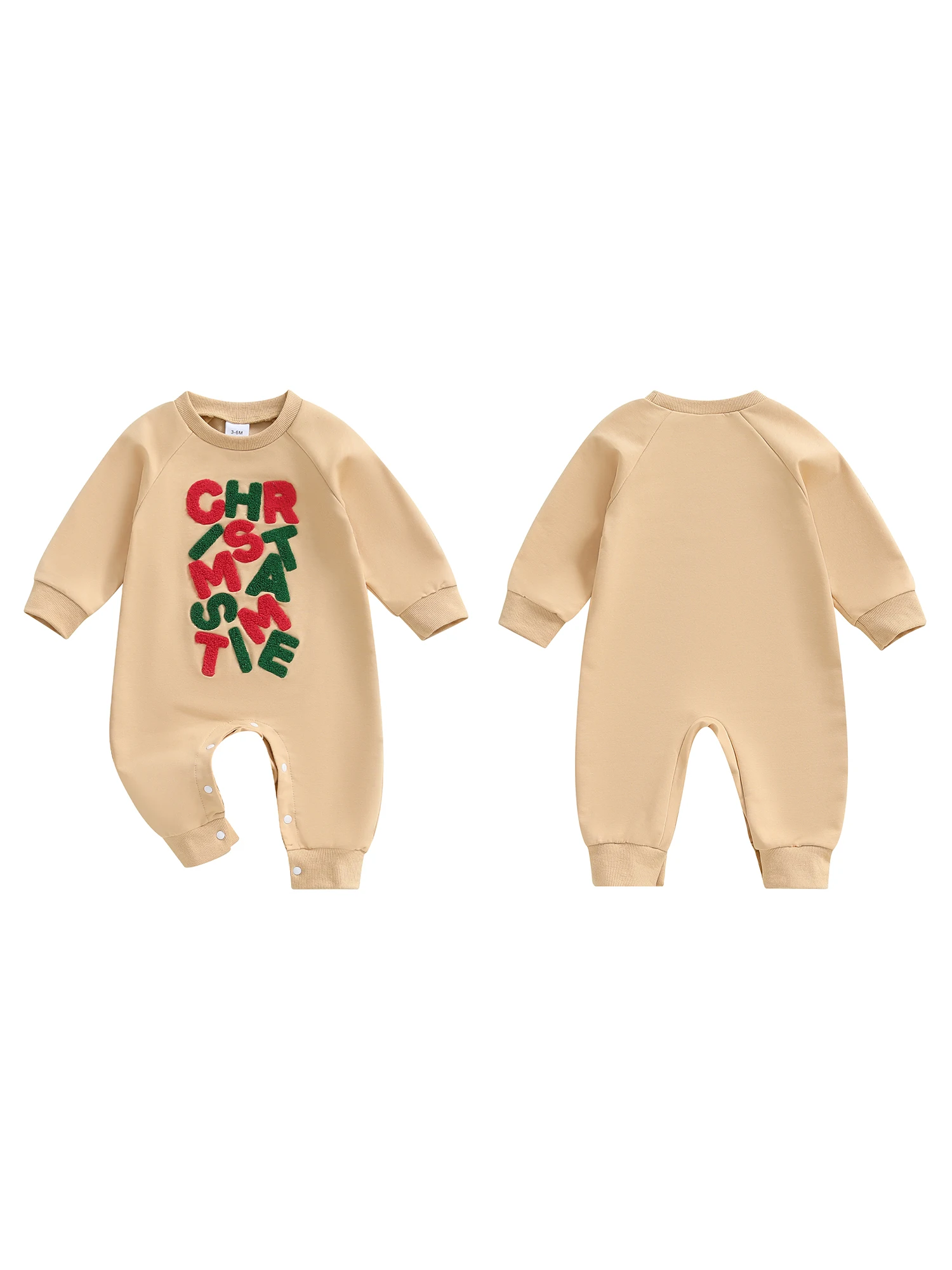 Детский праздничный комбинезон. Уютный комбинезон из смеси хлопка с длинными рукавами и круглым вырезом, праздничным вышитым дизайном и стилем без ног.