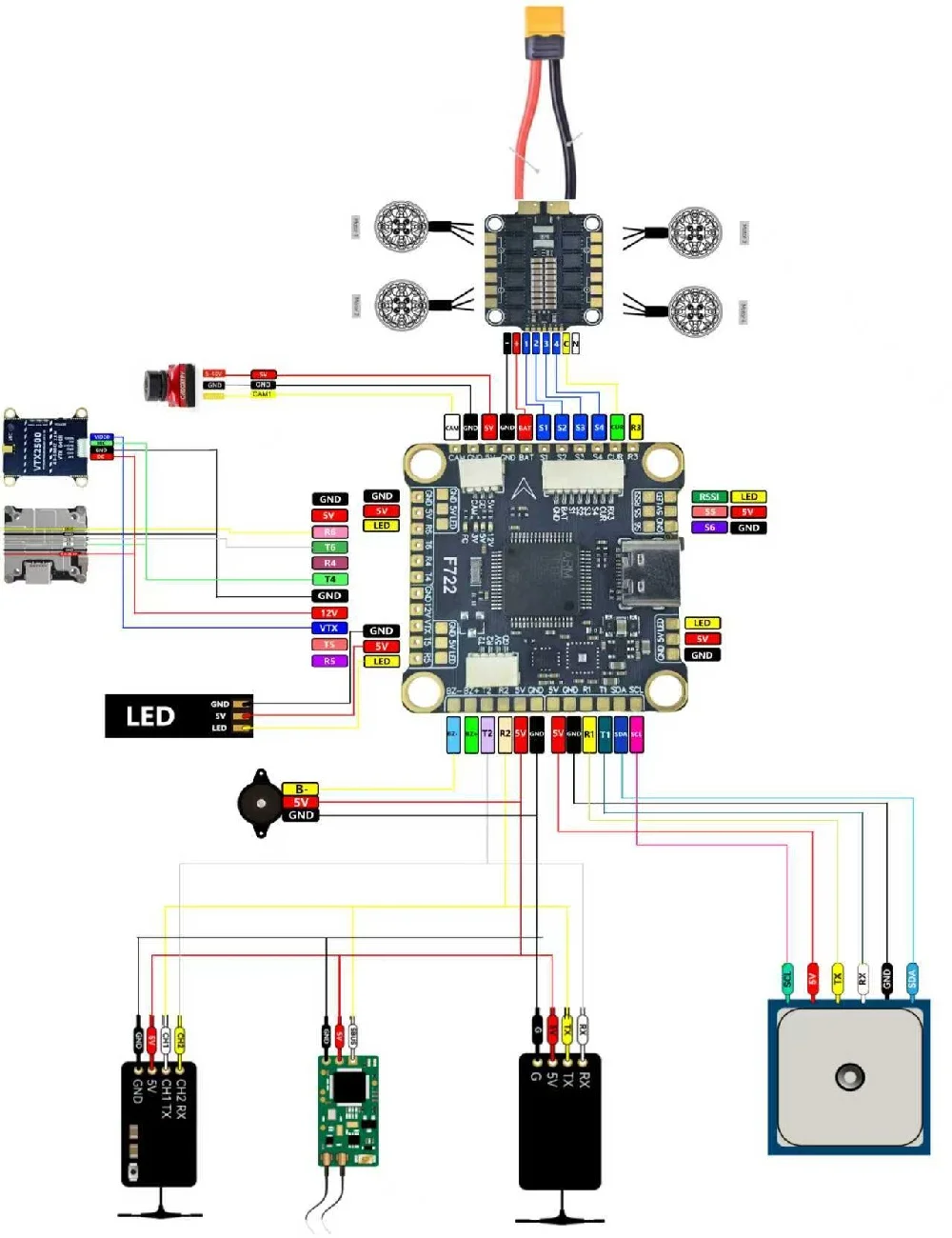 9IMOD F722 비행 스택 F722 비행 제어 55A/60A RC FPV 레이싱 드론용 ESC 3-6S