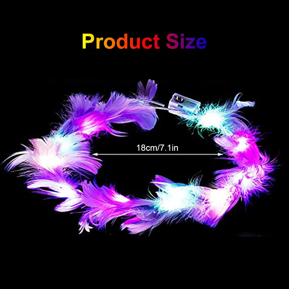 1pc Glow Headband Sparkly Hair Hoop Headpiece Head LED Light Feather Wreath Angel Garland for Wedding Birthday Party