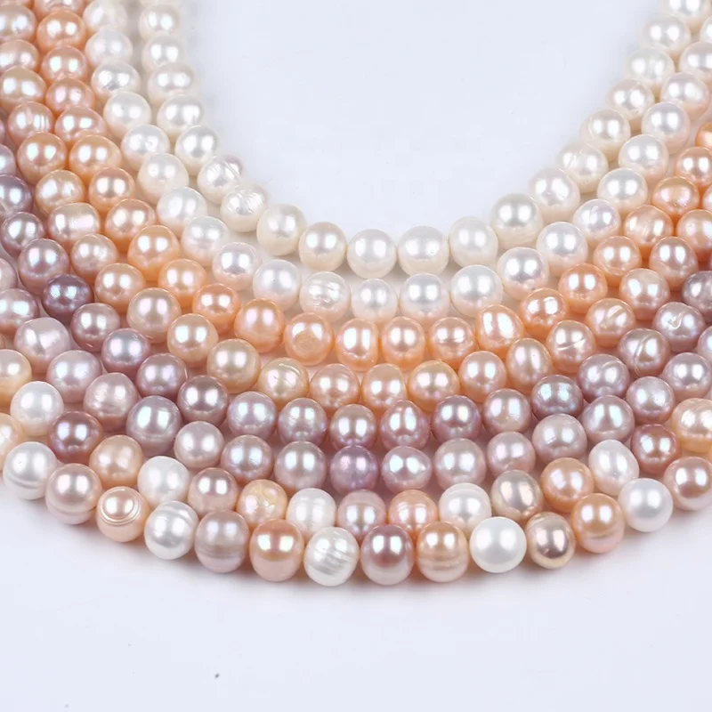 

Wholesale 9-10mm natural white pink purple mixed color potato freshwater pearl beads strands jewelry