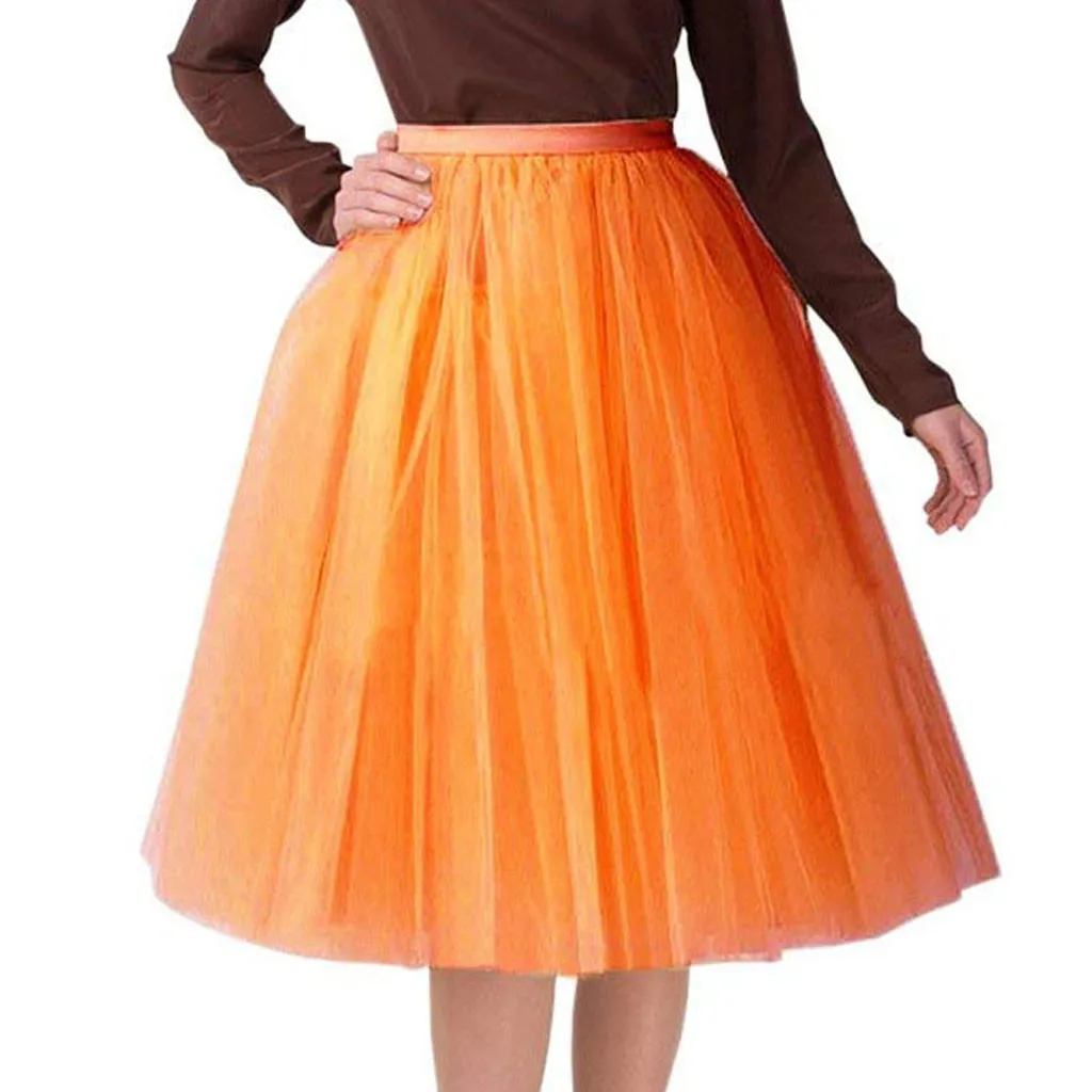 Carnival Women Knee Length Skirt Gauze Pleated Tutu Skirts Solid Color Mardi Gras Party Stage Performance Dance Ball Gown Skirt