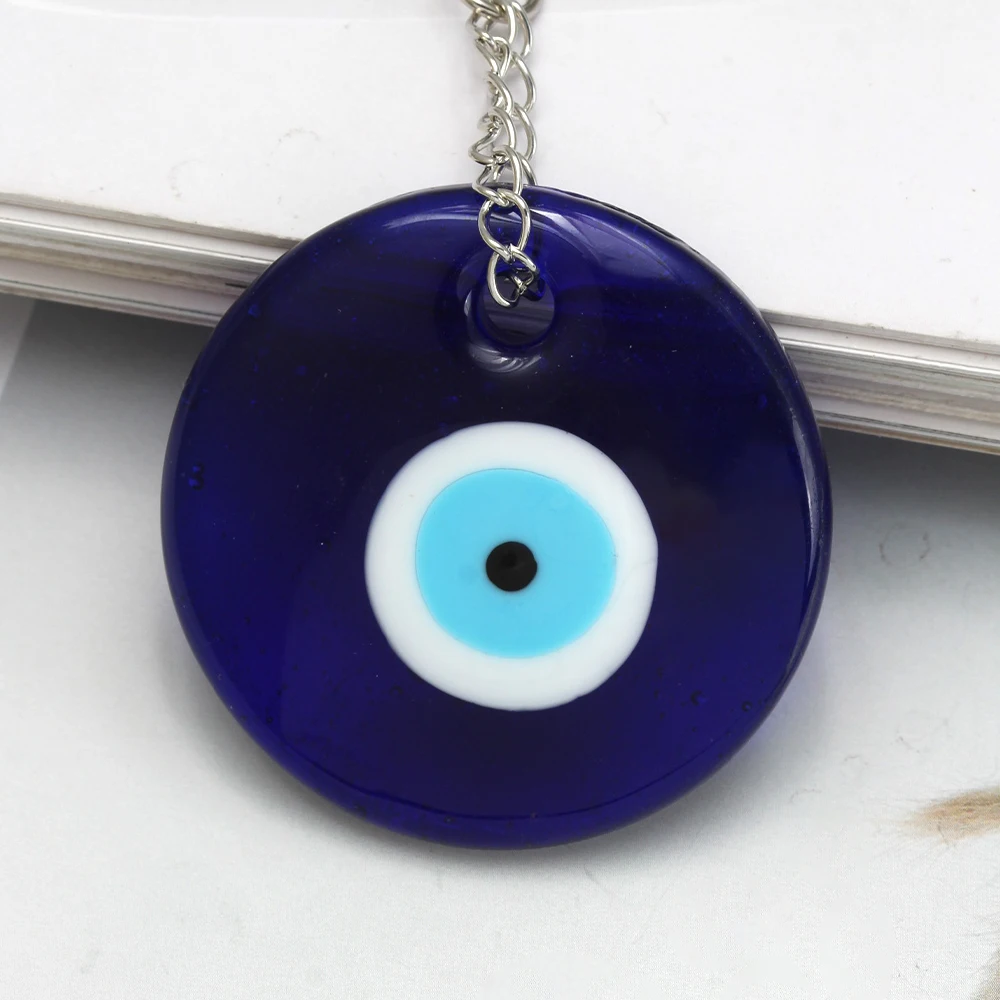 Lucky Eye Alloy Hollow Pendant Tassel Wall Hanging Blue Turkish Evil Eye Keychain Car Keyring for Women Men Fashion Jewelry