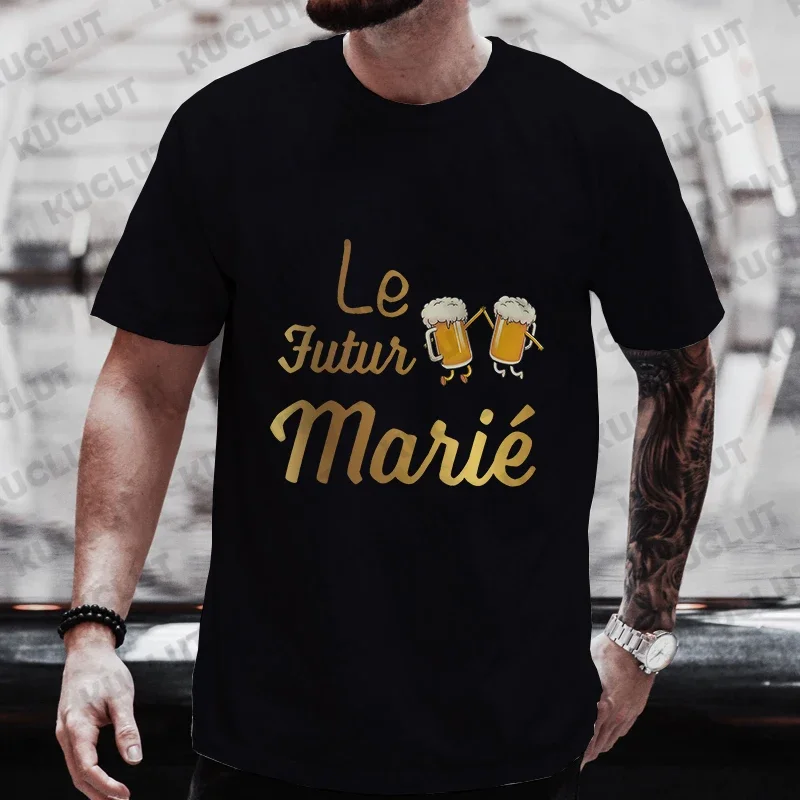 French Evg Future Team Groom Man T Shirt Fashion Beer Graphic Single Farewell Bachelor Party Tees Wedding Tops Groomsman Tshirt