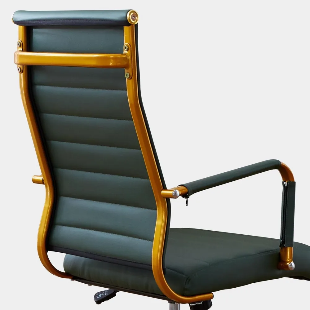 

Modern Executive Office Desk Chair, Chrome & Leather Conference Room Swivel Chairs with Ribbed High Back, Adjustable Height