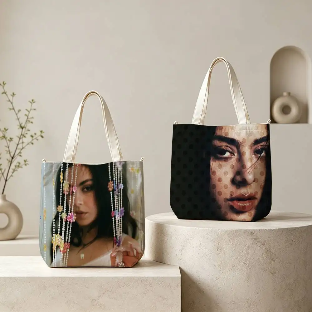 

C-Charli X-Xcx Singer Tote Bag for Women Reusable Shopping Tote Bag Zippered Shoulder Bags Print
