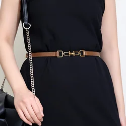 Women's Waist Belt Genuine Leather Thin Belt Decorative Fashion Buckle Belt Adjustable Thin Belt For Suit Coat Dress