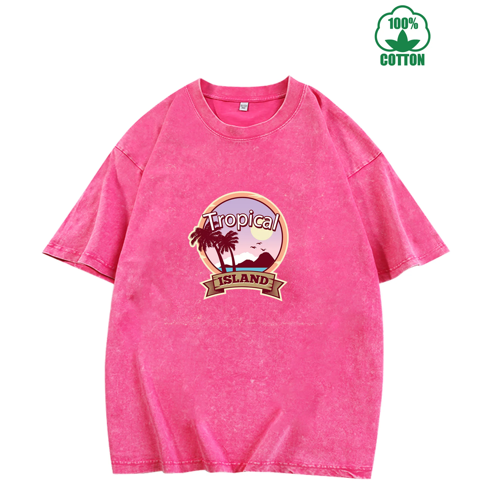 Tropical Island Vintage gewassen T-shirt 230g 100% katoen comfortabel oversized streetwear unisex