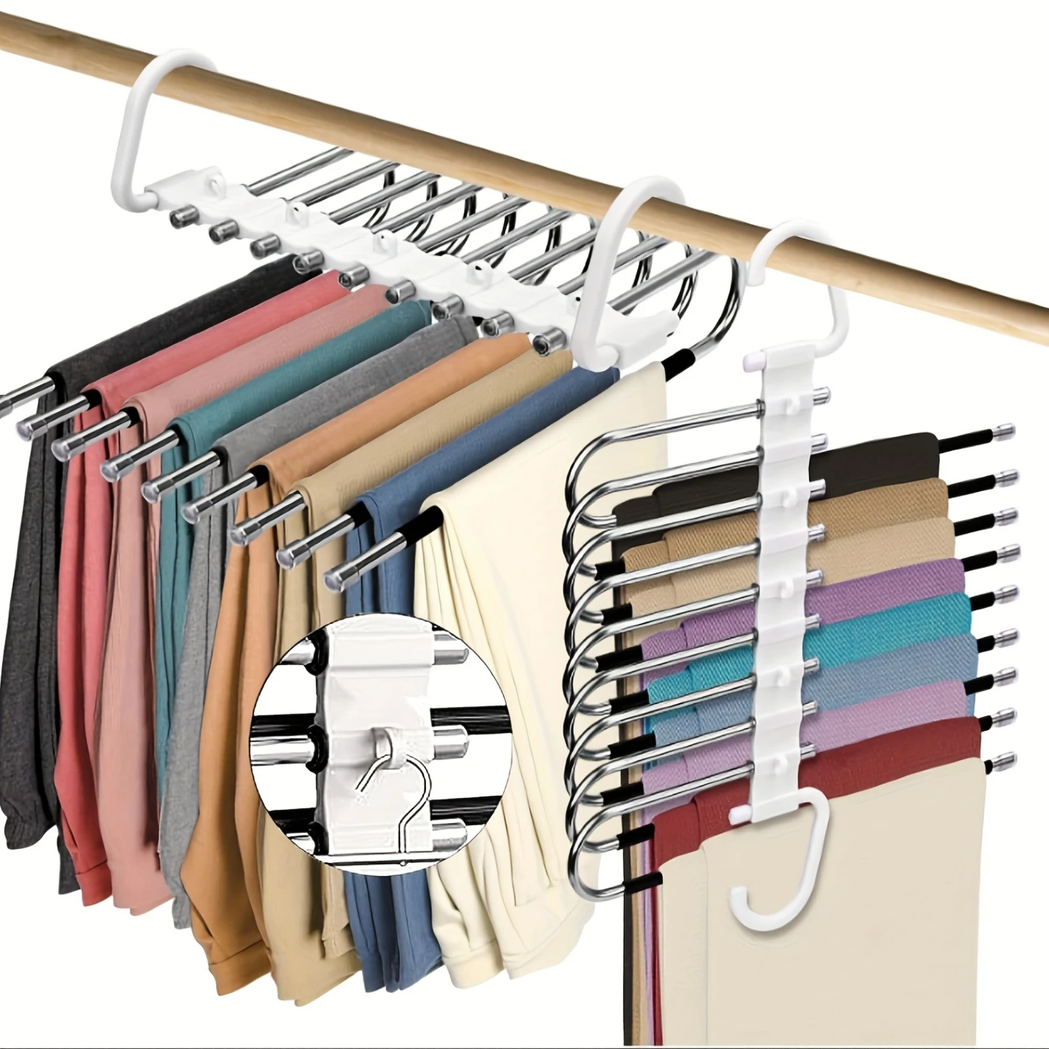 1pc 9-Tier Space Saving Pants Hangers Non-Slip Clothes Organizer 9 Layered Pants Rack For Scarf Jeans Trousers