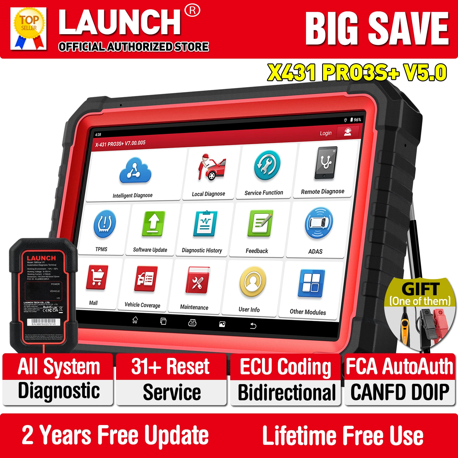 LAUNCH X431 PRO3S+ V5.0 OBD2 Scanner ECU Coding Bidirectional All System Car Diagnostic Tool All Service CANFD FCA DOIP