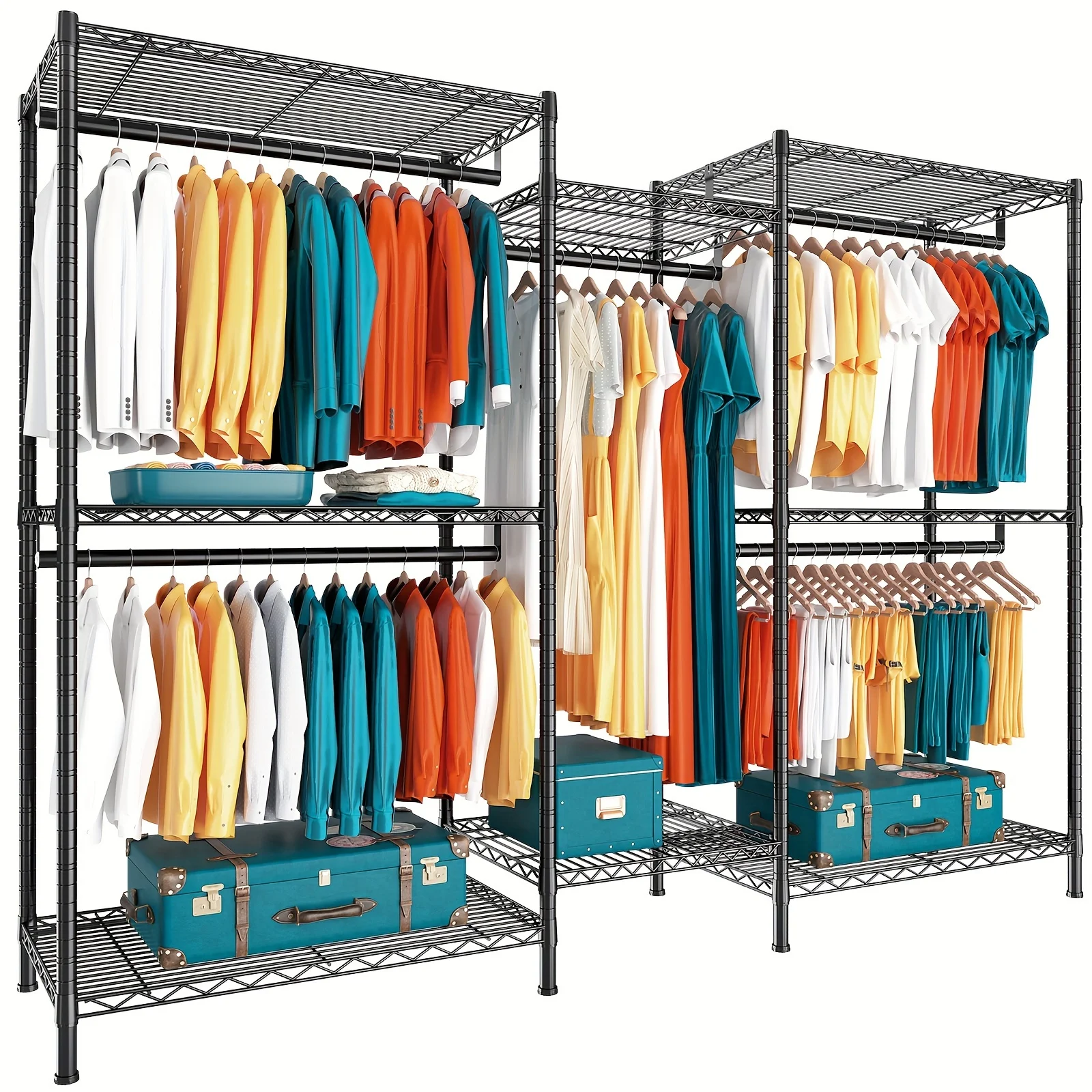 

Sturdy Clothing Rack Designed to Hold Up to 835 Pounds, Suitable for Hanging Garments. This Metal Garment Rack Is a Free-Standing Wardrobe Closet with Dimensions of 77 Inches in Height, 75 Inches in Width, And 17.8 Inches in Depth