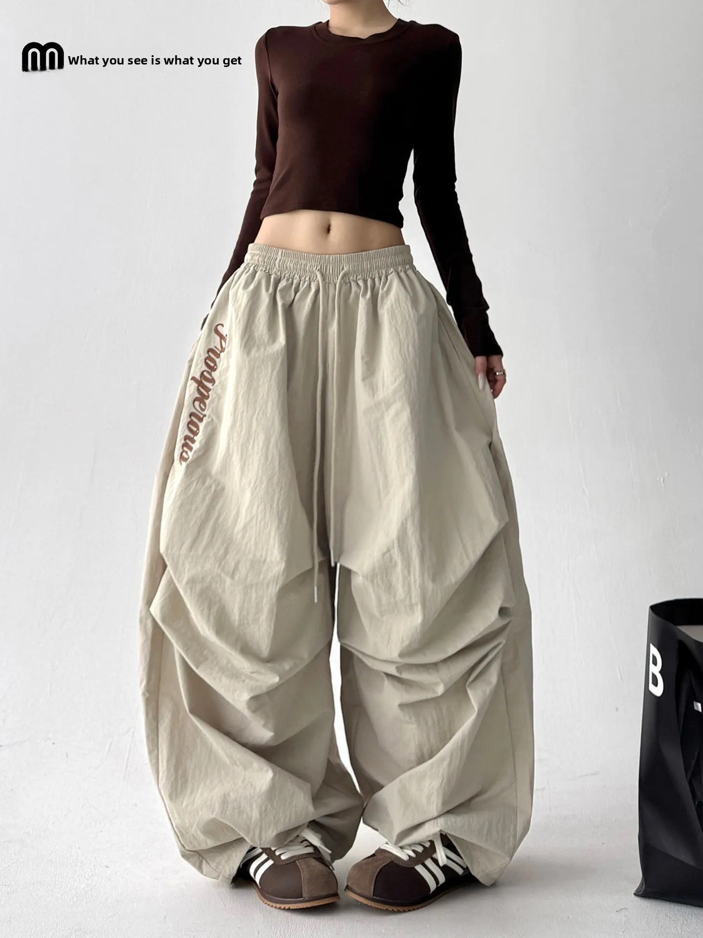 กางเกงขายาวทรงกว้างเอวสูงสำหรับผู้หญิง รุ่น Thiened Fce บุซับใน เหมาะสำหรับเล่นสกี สไตล์ลำลอง  คอลเลคชั่นใหม่ ฤดูใบไม้ร่วง ฤดูหนาว มีไซส์พลัส