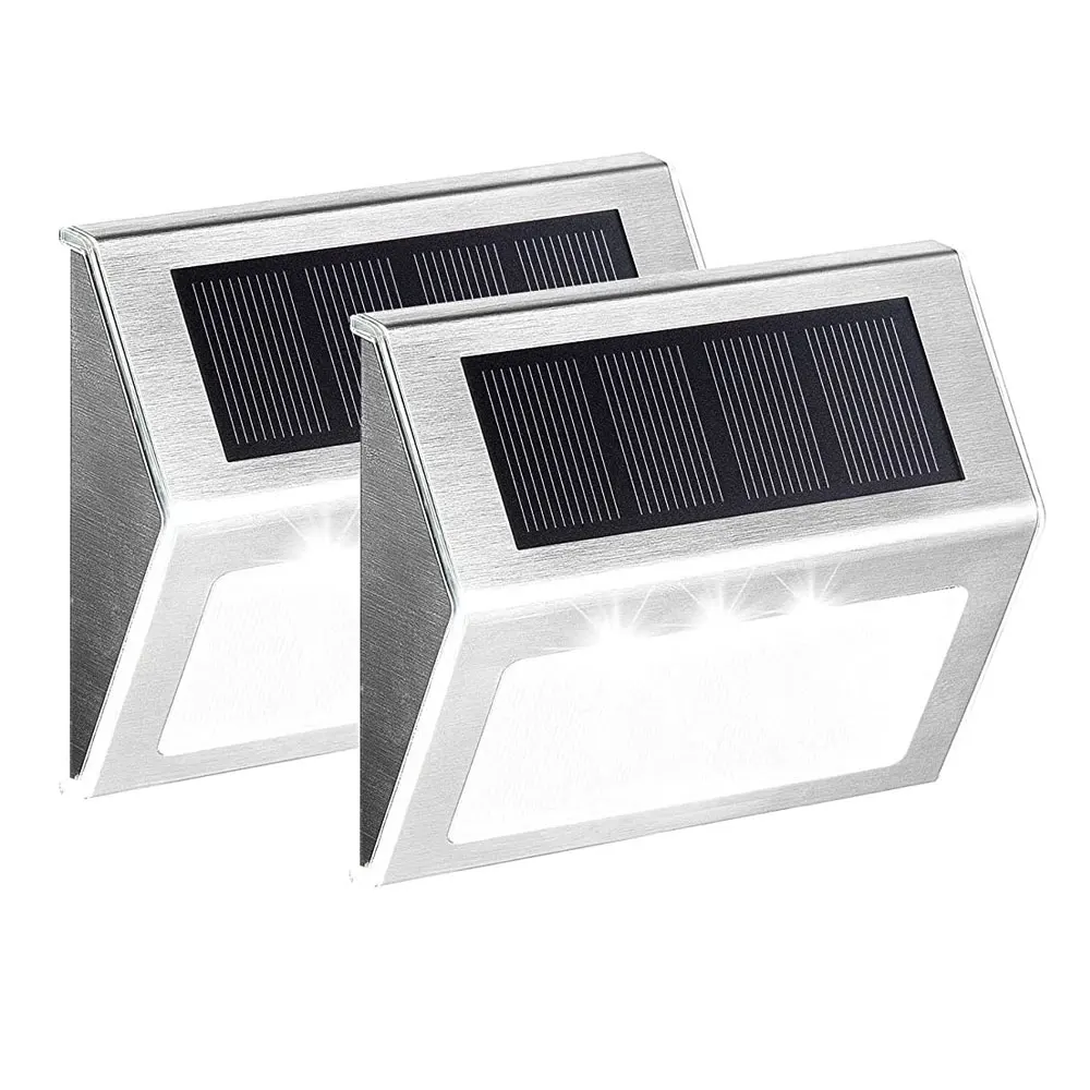 Led Solar Stainless Steel Wall Lamps Auto Light Sensor 3leds Wireless Lights Waterproof Cold Warm White Charge Step Fence Modern