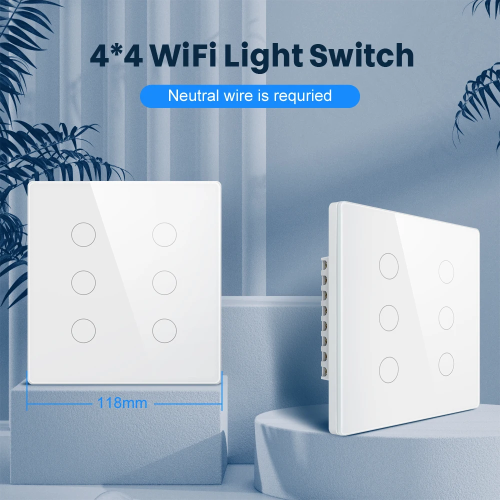 AVATTO Tuya WiFi Smart Touch Switch Brazil Stand 4/6 Gang Smart Light Switch Wall Button Smart Life For Alexa Google Home