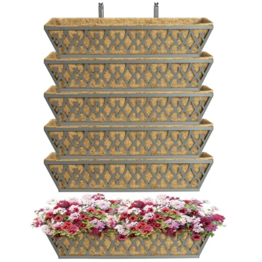 

Набор из 6 подвесных кашпо для оконных рам и перил, 24 дюйма, с регулируемыми кронштейнами, для крыльца, забора, патио, балкона, для цветов