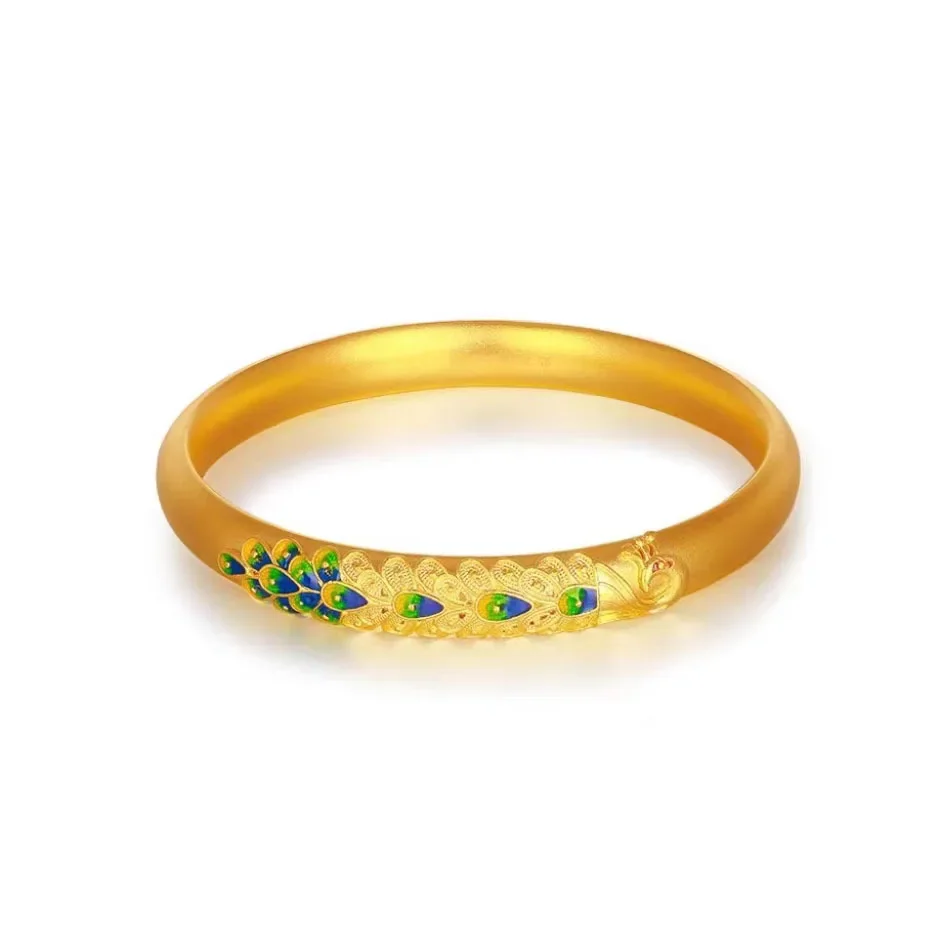 9999 real gold 24K yellow gold Women's ancient enamel peacock bracelet