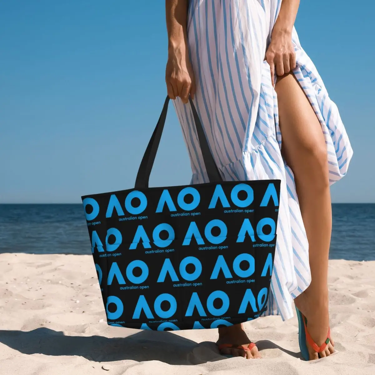 Tas Tote Pantai Australian Open AO (Versi Biru) Tas Tote Besar Olahraga Gym Yoga Tas Travel Wanita Tas Kebugaran