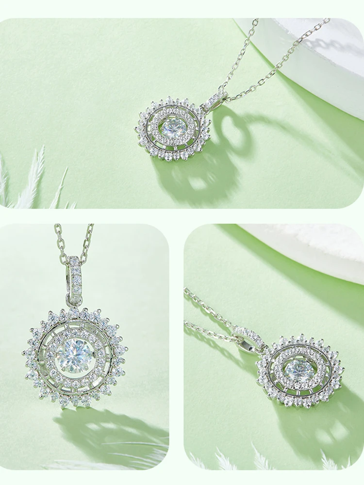 SGARIT Round Snowflake Pendant Necklace Round Cut Diamond Inlay Pendant Jewelry S925 Silver 0.5CT Pendant for Engagement