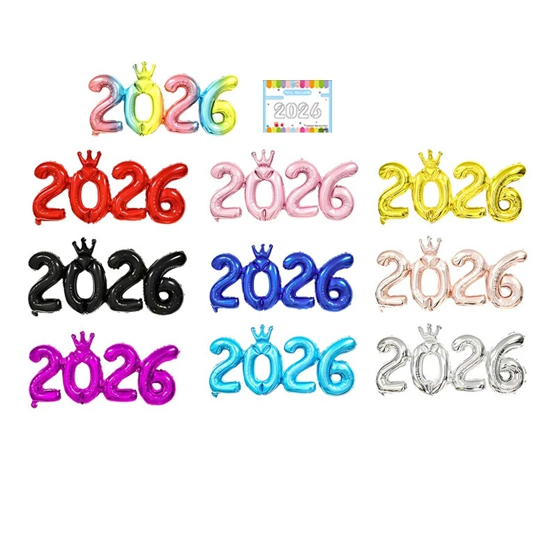 2026 لامعة تاج احباط بالون ليلة رأس السنة الاحتفال حفلة الألومنيوم فيلم زينة احتفالية الرقمية تحت عنوان حلية