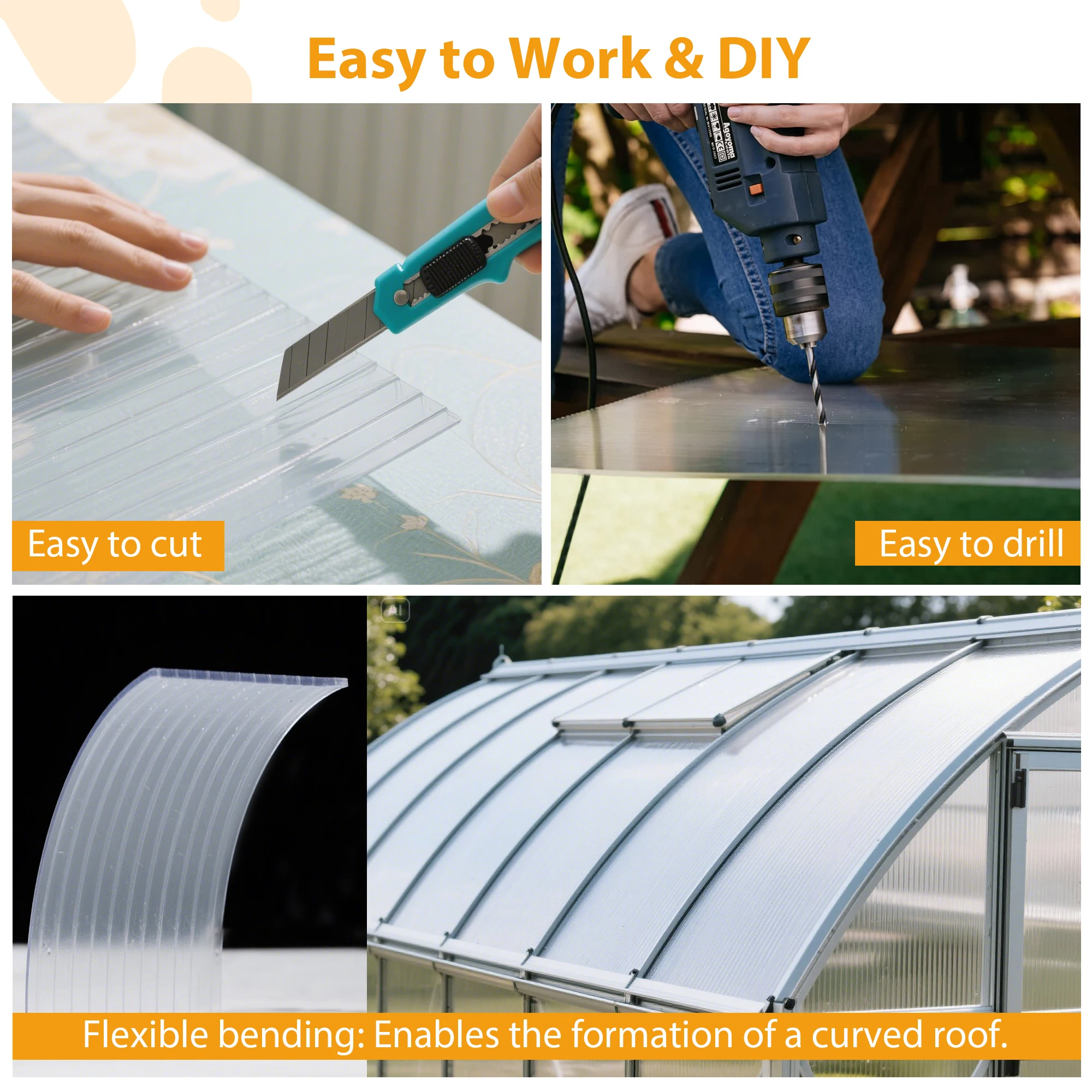 20 قطعة من صفائح البولي كربونات ذات الحائط المزدوج مقاس 24 × 48 بوصة، ألواح معززة شفافة لسقف وسقيفة الدفيئة، مقاومة للماء ومحمية من الأشعة فوق البنفسجية.