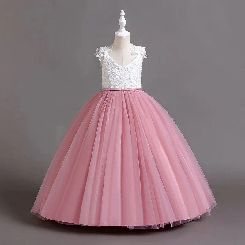 New Girl Flower summer Lace Princess Dress fluffy elegant evening dress baby birthday party girl princess dress 0-12 year old