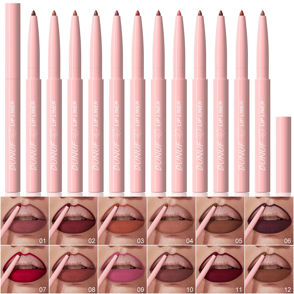 Set di matite per labbra da 12 colori Rossetto opaco per labbra Impermeabile 24 ore di lunga durata Trucco per labbra coreano per cosmetici da donna