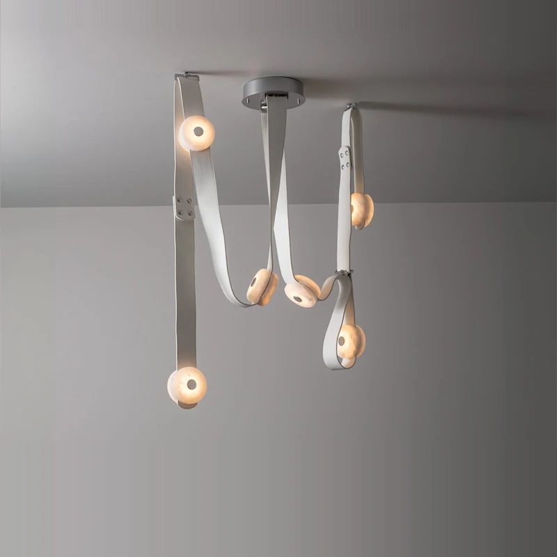 Elevate Your Living Room With Our Diy Long Leather Strap Marble Led Ceiling Lamp Dimming Function Gold Chrome Black Hardware