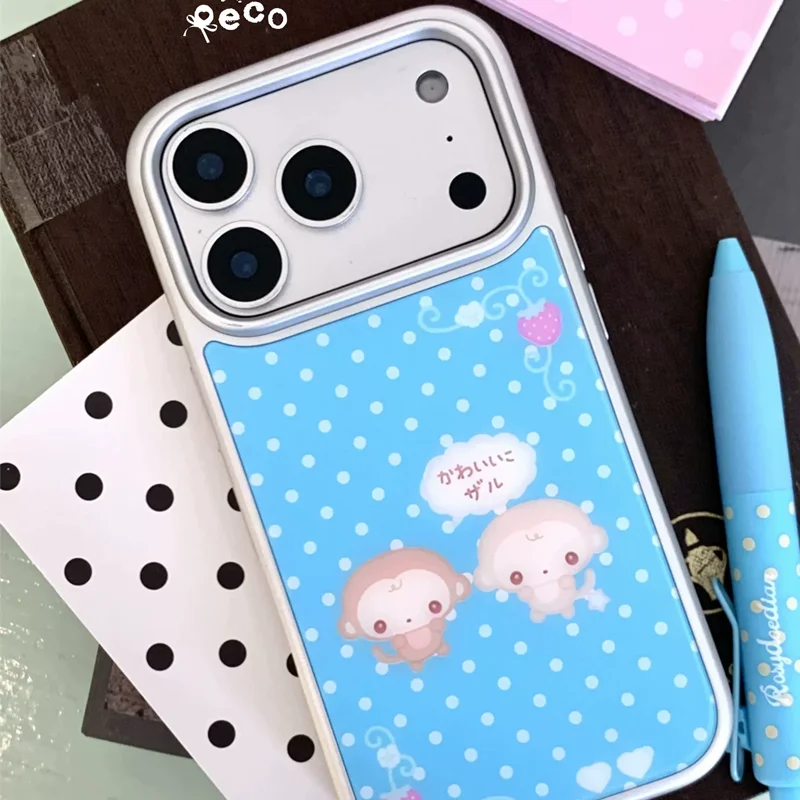 Kawaii white Polka Dot Ancient Monkey Y2K Phone Case For Samsung S26 PLUS 25 EDGE 24 FE 23 ULTRA Anti Drop Dustproof Cover