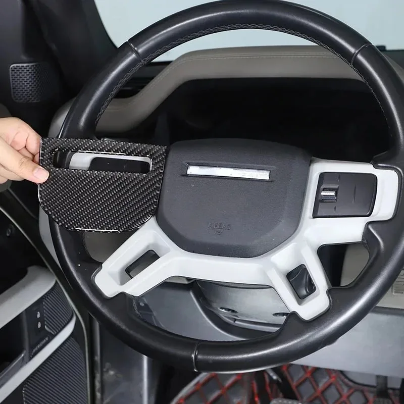 

Soft Carbon Fiber For Land Rover Defender 90 110 130 2020-2025 Car Steering Wheel Logo Panel Cover Trim Sticker Car Accessories