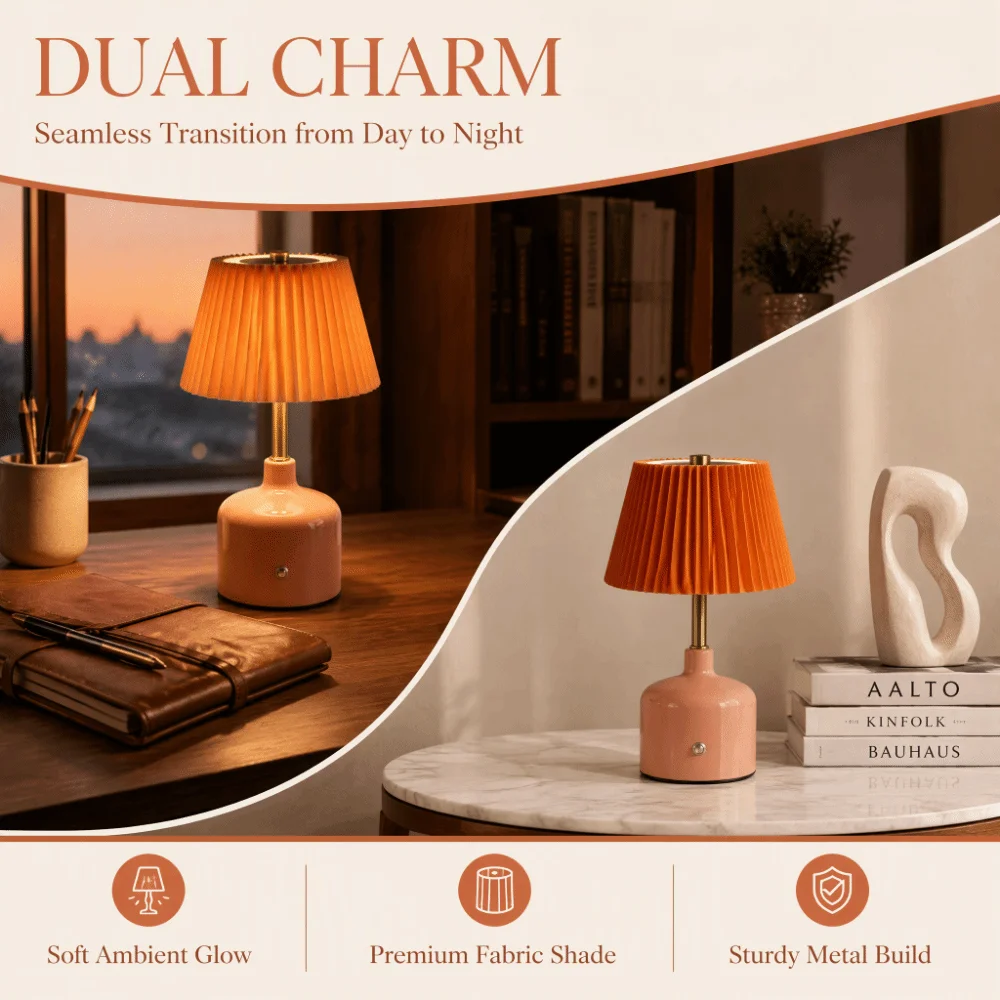 Pleated Design Desk Lamp Ruffled Skirt Touch Control Night Light Modern Minimalist USB Rechargeable LED Desk Lamp Bedroom