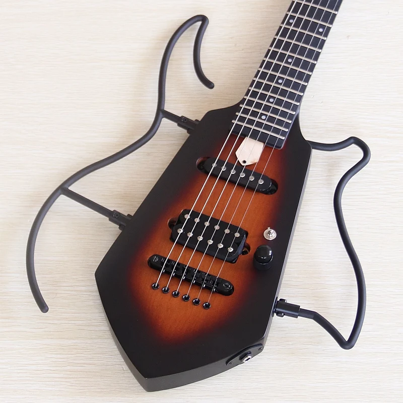 Portable Silent Headless 31 Inch 6 String Electric Guitar Canada Maple Body Bone Nut Matte Detachable Travel Guitar Sunburst