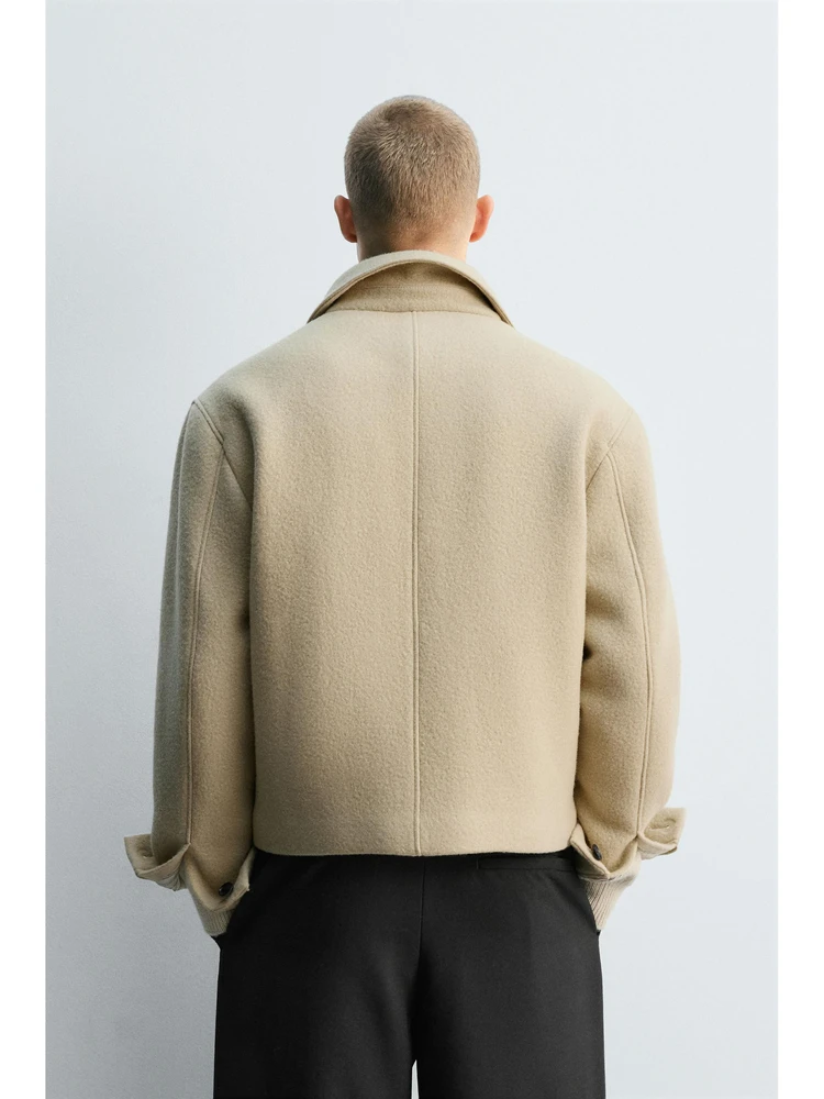 

Новая зимняя мужская модная повседневная шерстяная одежда из тонкого хлопка Jaet Busin Sle с отложным воротником, верхняя одежда ort Length Pure Color