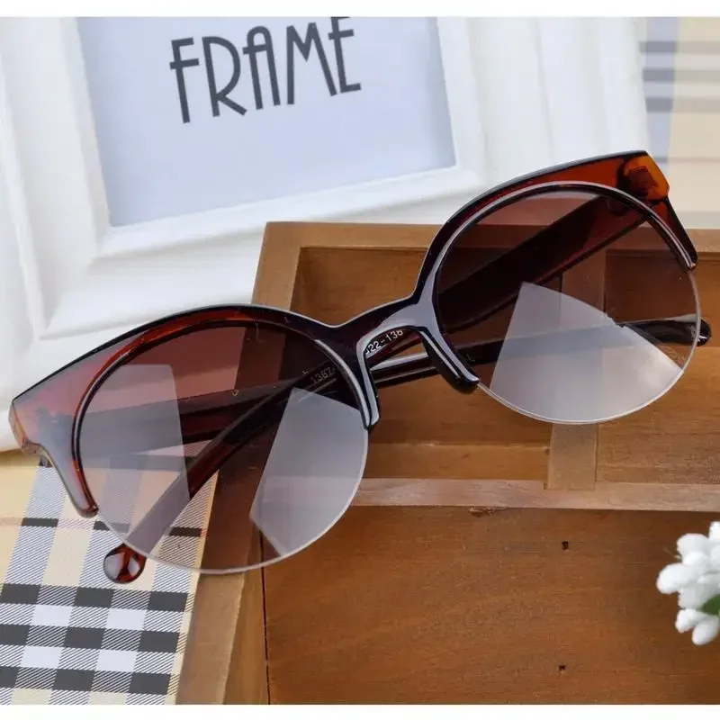 

2024 New Vintage Cat Eye Sunglasses Half Frame Sunglasses Women Retro Sun Glasses Anti-UV Sunglasses Female Travel Party Glasses
