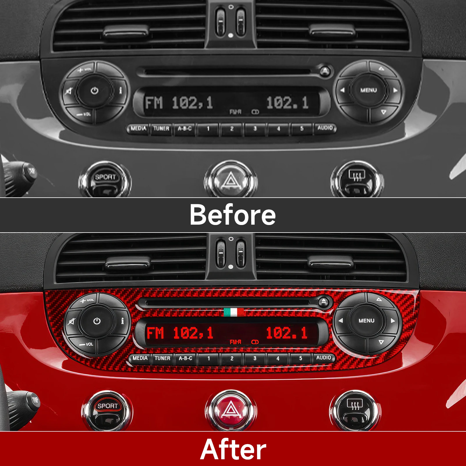 For Fiat Abarth 500 500C 500e 595 595C 695 695C Car Center Console Radio With CD Player Panel Carbon Fiber Interior Stickers view 6